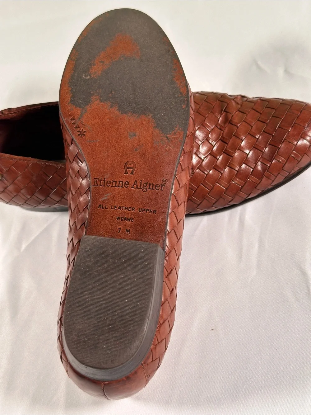 Etienne Aigner Woven Leather Flats - Rust